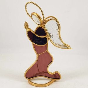 Stained Glass Tone Metal Angel Amber Tealight Votive Christmas, new